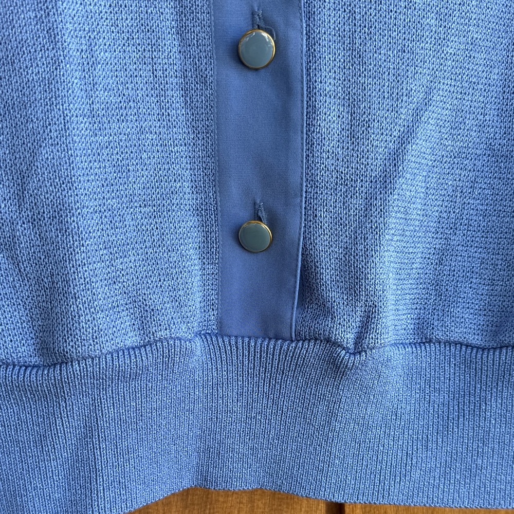 Vintage Blue Button-Up Sweater Jacket with Geometric Embroidery and Skirt - Picture 5 of 11